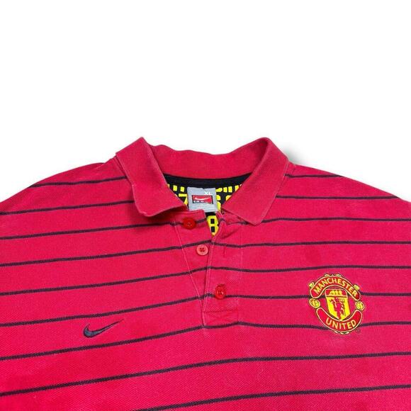 VTG Nike Team Manchester United XL Striped Polo Shirt Red Soccer Football ‘flaw’ - Picture 6 of 12